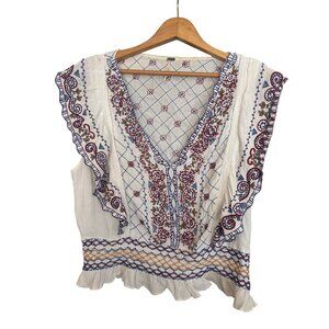 Free People Women’s Large “Ancient Mystery” Sleeveless Beaded Shirt Smocked